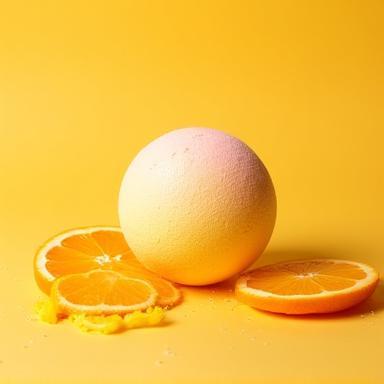 AuraBloom Citrus Burst Bath Bomb with orange slices