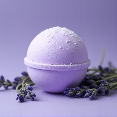 AuraBloom Lavender Dream Bath Bomb with lavender sprigs
